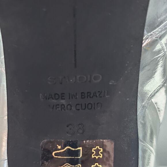 Black Suede Studio Tory Knee High Boot EU 38 Metallic Silver Croc Embossed Heel - Picture 15 of 16